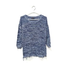 Tribal Blue Knit Fringe Sweater Small